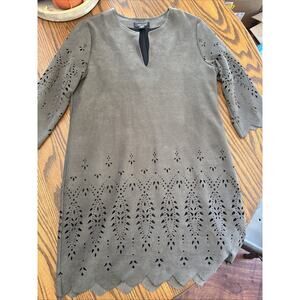 Karen Kane faux suede lined dress 3/4 sleeve with cut outs gray M